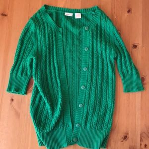 Kelly green cable knit button cardigan sweater